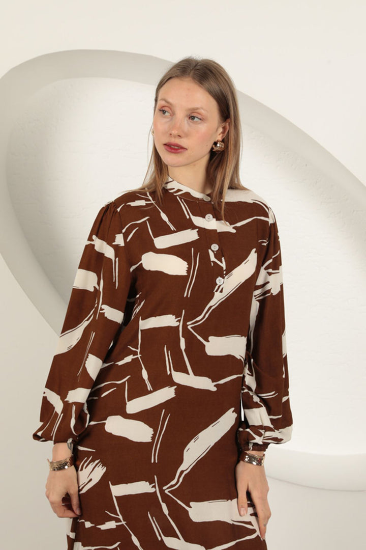 KKT Viscose Fabric Patterned Dress-Coffee - Bootle