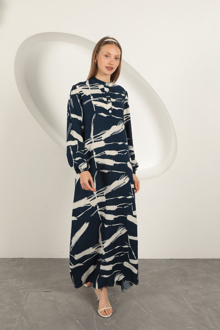 KKT Viscose Fabric Patterned Dress-Navy Blue - Dubuque