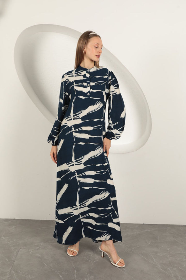 KKT Viscose Fabric Patterned Dress-Navy Blue - Dubuque