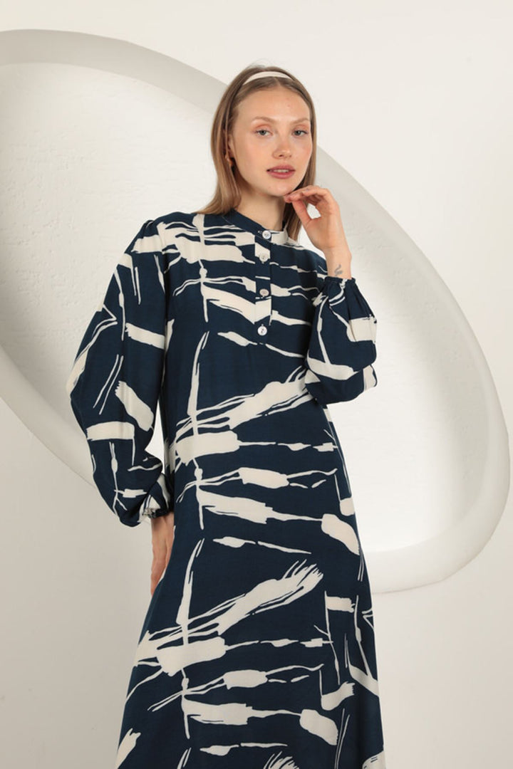 KKT Viscose Fabric Patterned Dress-Navy Blue - Dubuque
