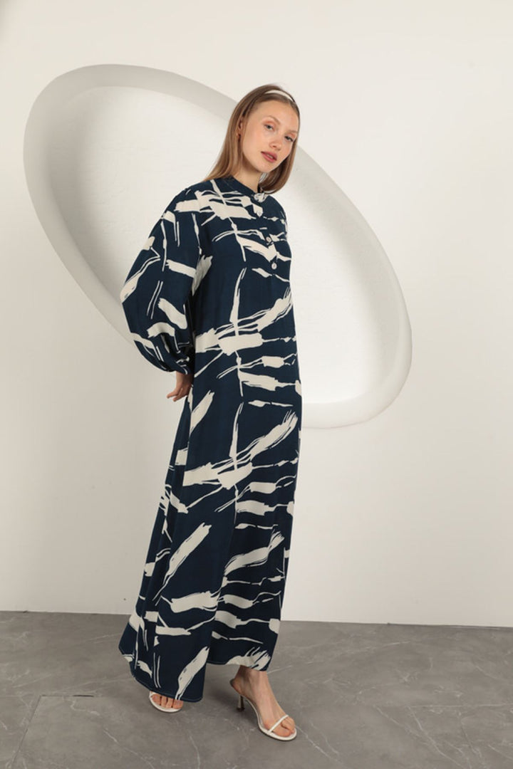 KKT Viscose Fabric Patterned Dress-Navy Blue - Dubuque