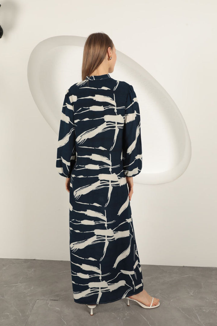 KKT Viscose Fabric Patterned Dress-Navy Blue - Dubuque