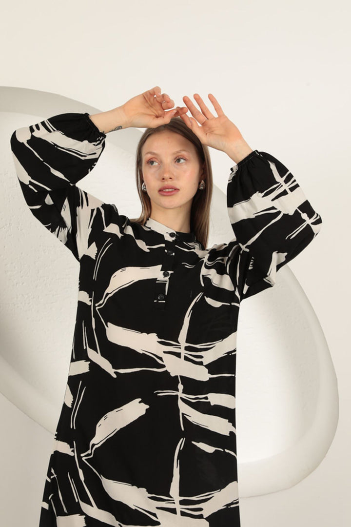 KKT Viscose Fabric Patterned Dress-Black - Albany