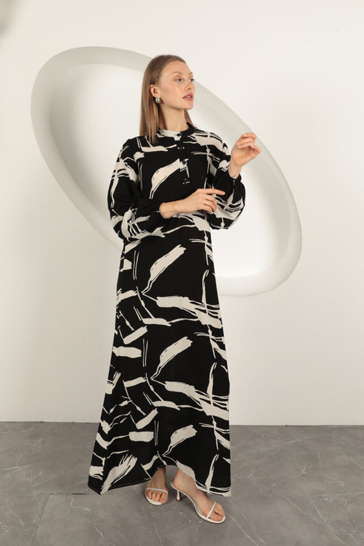 KKT Viscose Fabric Patterned Dress-Black - Albany