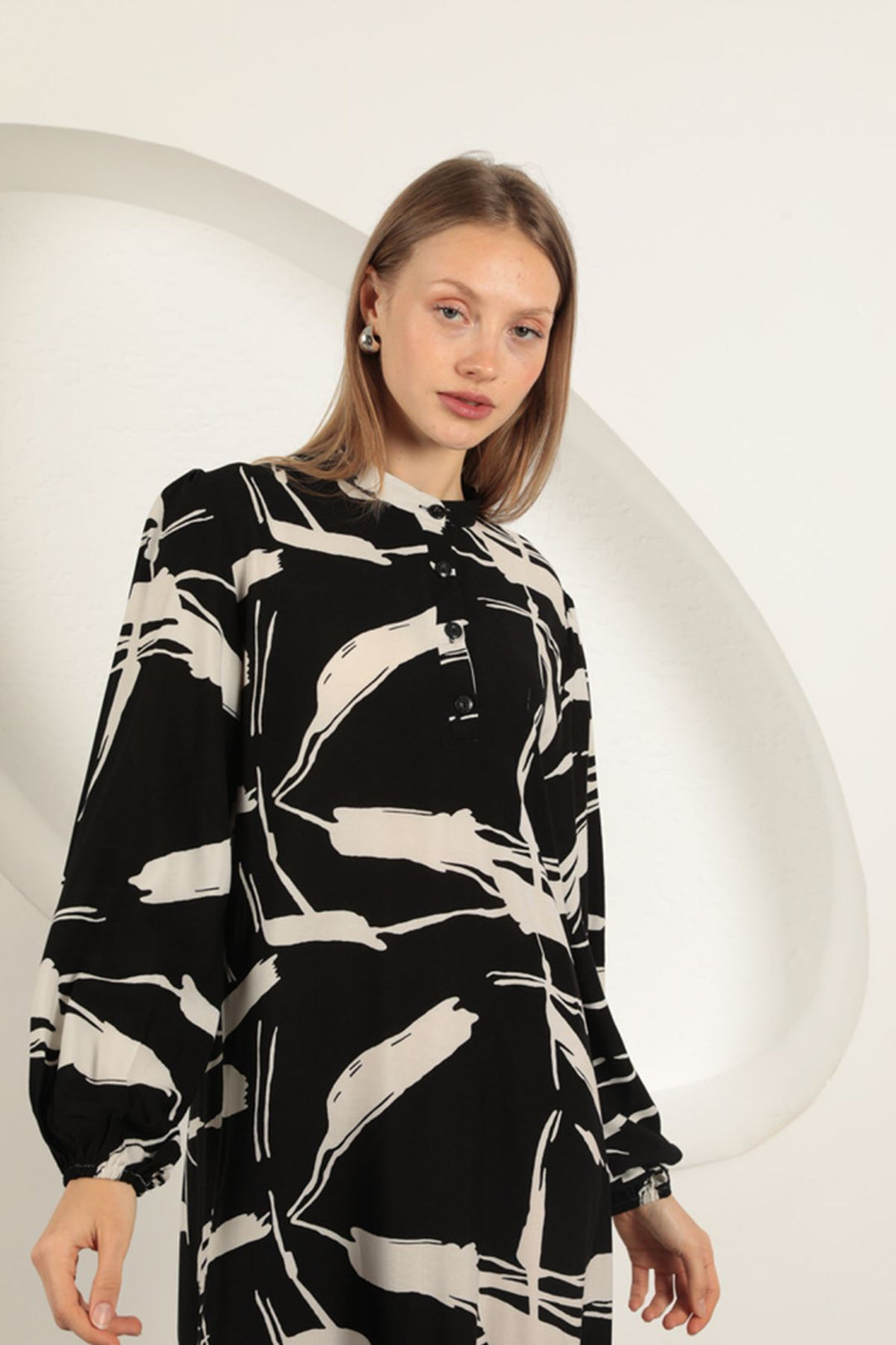 KKT Viscose Fabric Patterned Dress-Black - Albany