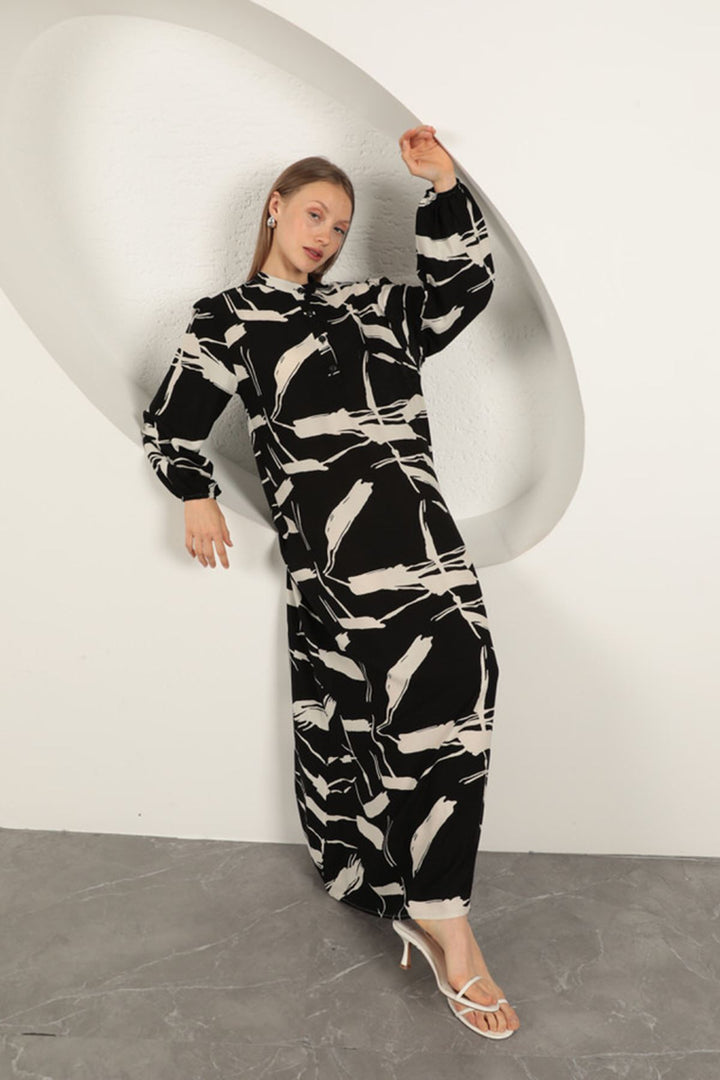 KKT Viscose Fabric Patterned Dress-Black - Albany