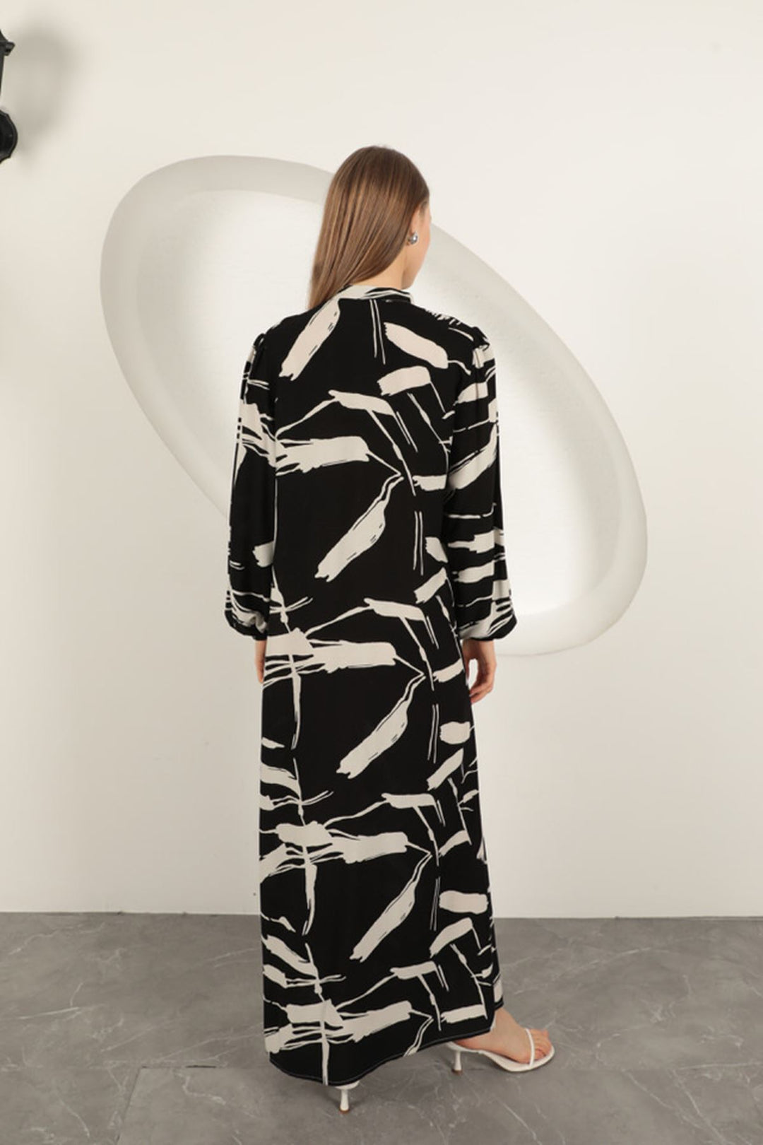 KKT Viscose Fabric Patterned Dress-Black - Albany