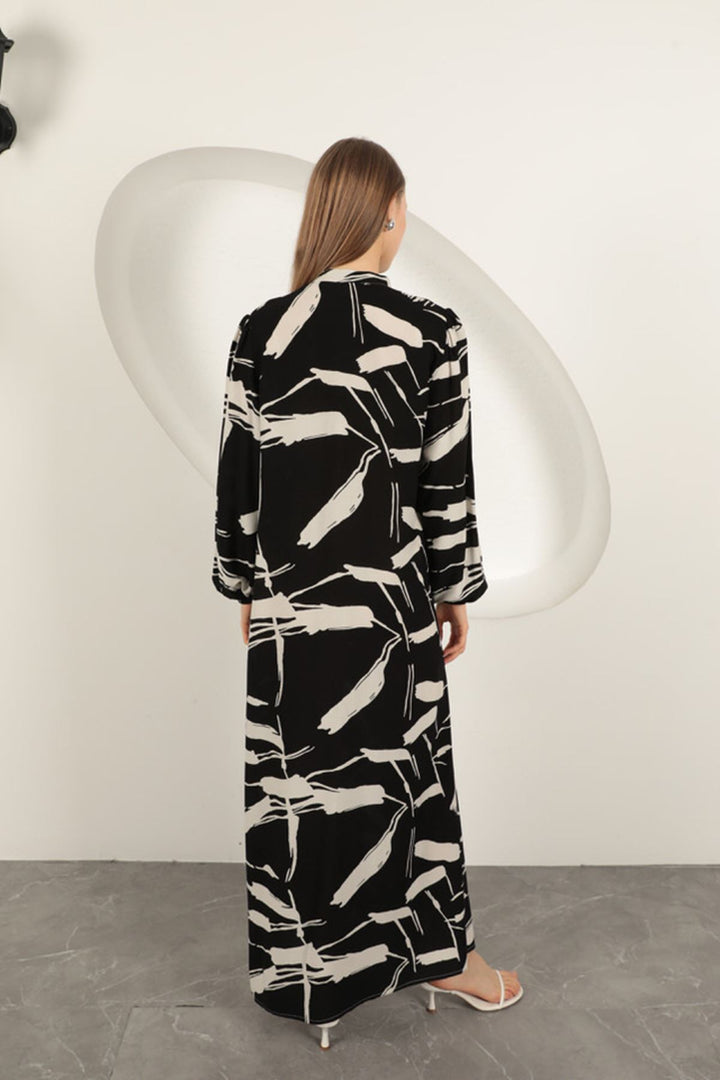 KKT Viscose Fabric Patterned Dress-Black - Albany