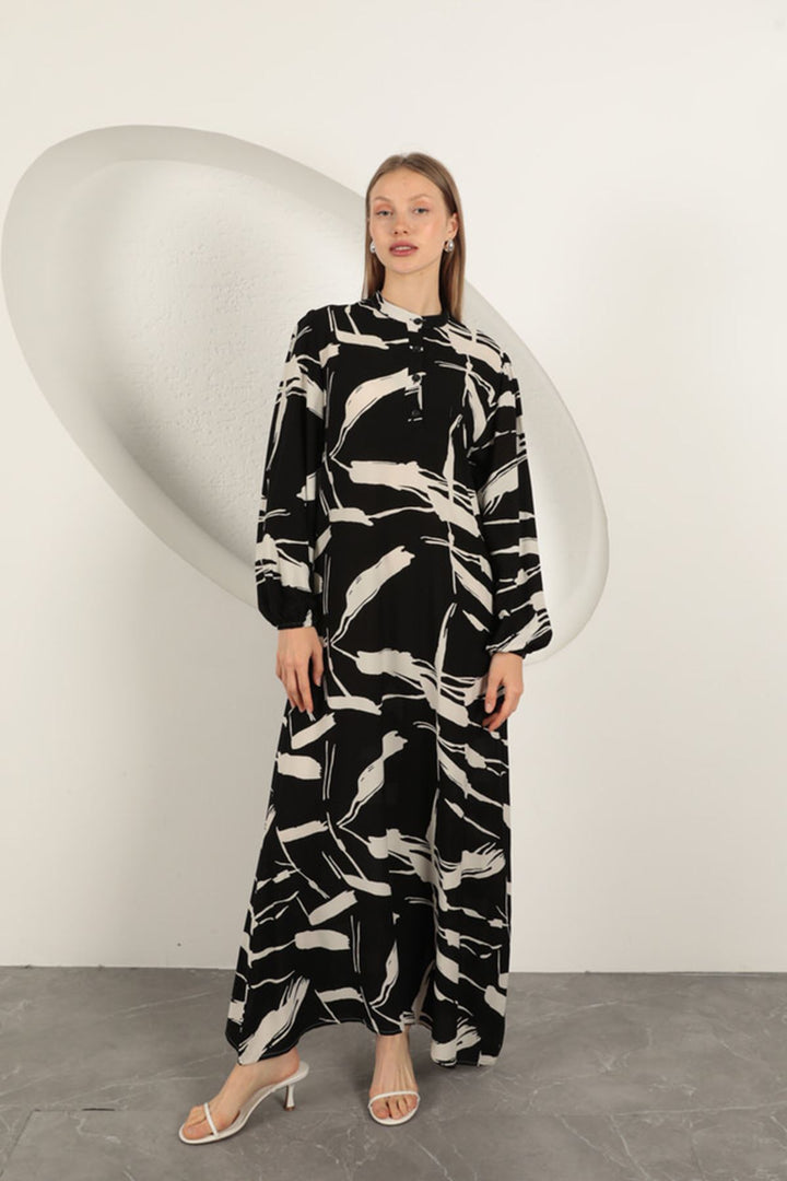 KKT Viscose Fabric Patterned Dress-Black - Albany