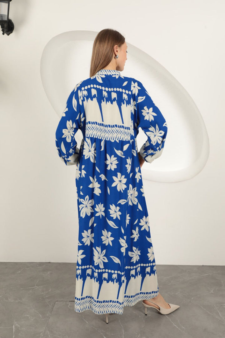 KKT Viscose Fabric Flower Patterned Dress-Sax - Streamwood
