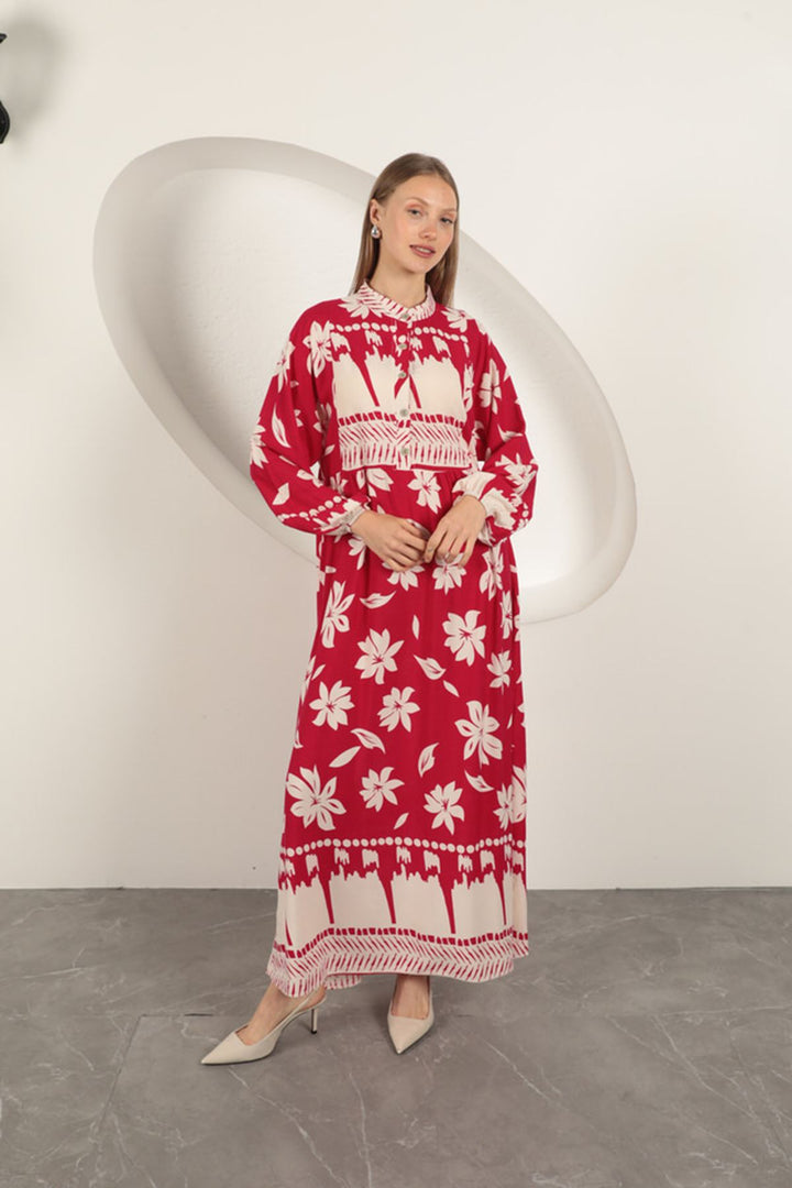 KKT Viscose Fabric Flower Patterned Dress-Fuchsia - Schoten