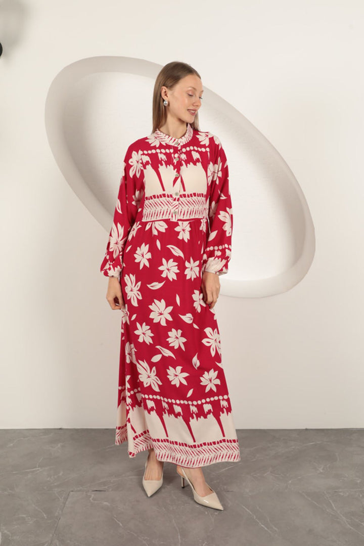 KKT Viscose Fabric Flower Patterned Dress-Fuchsia - Schoten