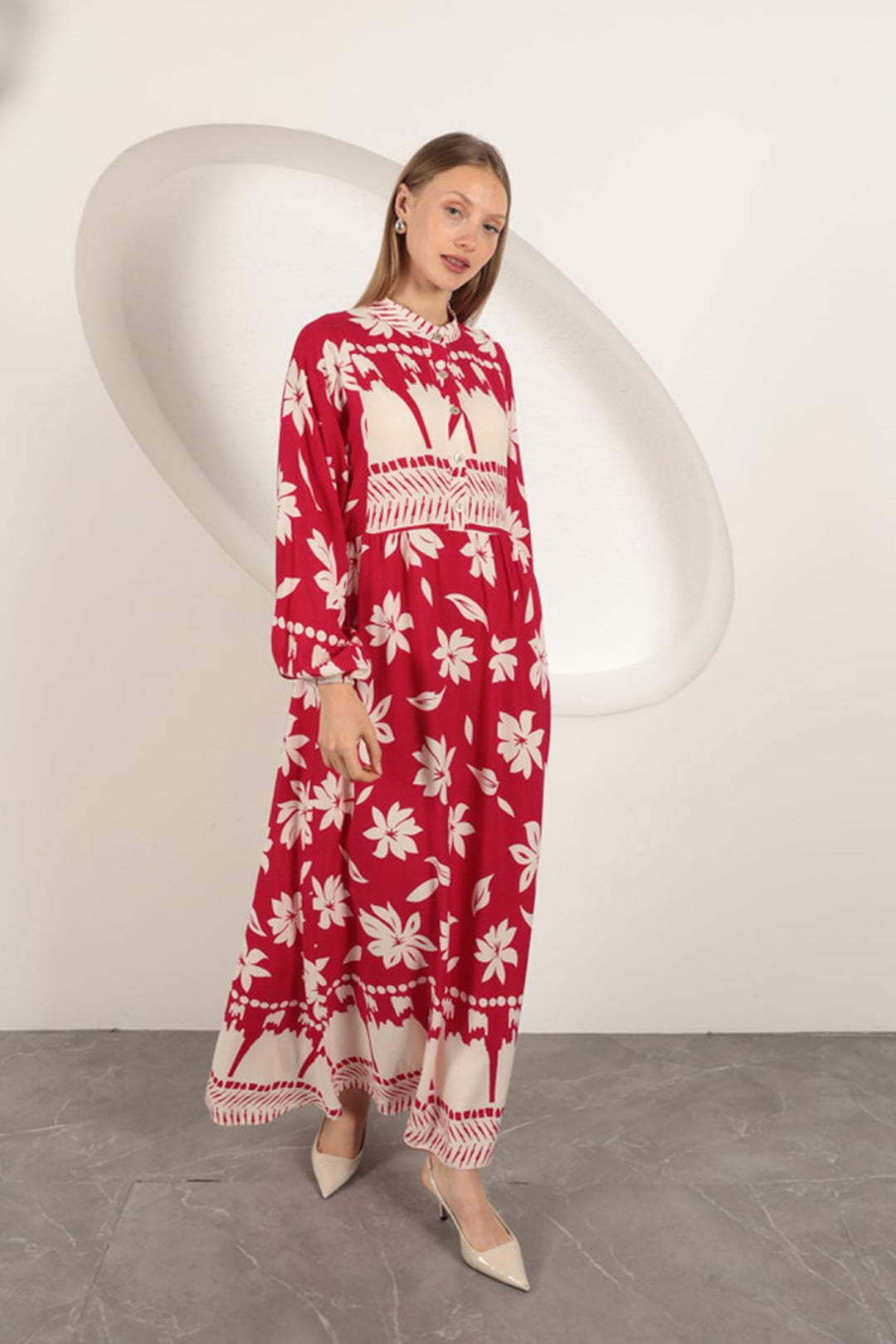 KKT Viscose Fabric Flower Patterned Dress-Fuchsia - Schoten
