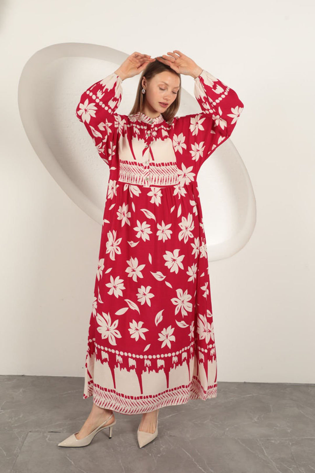 KKT Viscose Fabric Flower Patterned Dress-Fuchsia - Schoten