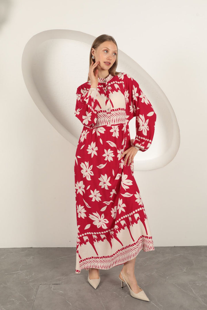 KKT Viscose Fabric Flower Patterned Dress-Fuchsia - Schoten