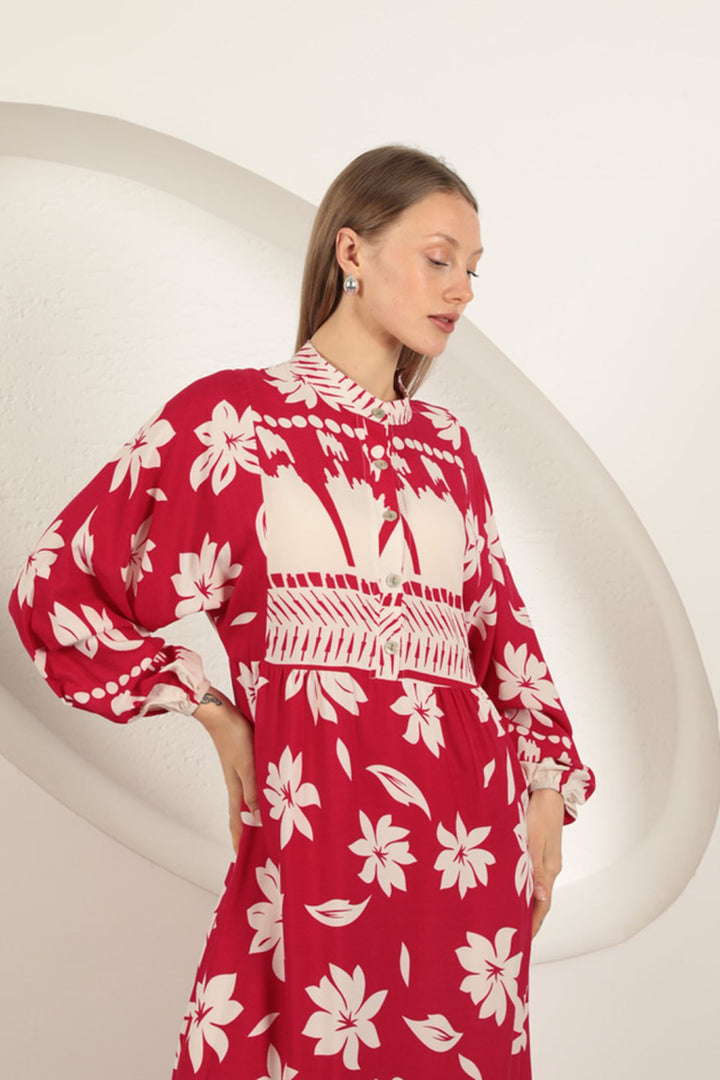 KKT Viscose Fabric Flower Patterned Dress-Fuchsia - Schoten
