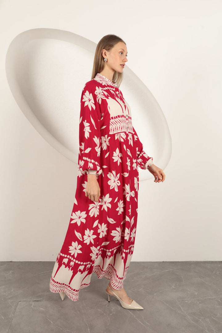 KKT Viscose Fabric Flower Patterned Dress-Fuchsia - Schoten
