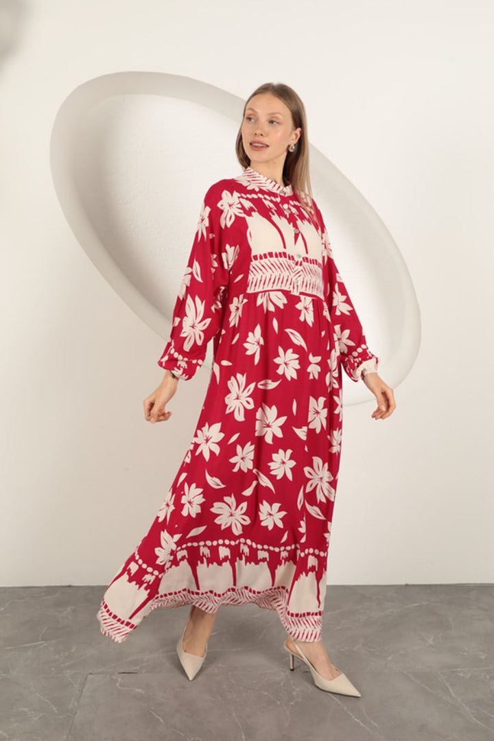 KKT Viscose Fabric Flower Patterned Dress-Fuchsia - Schoten