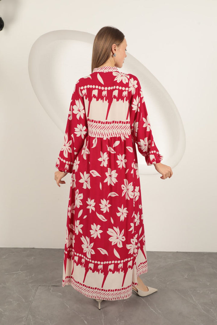 KKT Viscose Fabric Flower Patterned Dress-Fuchsia - Schoten