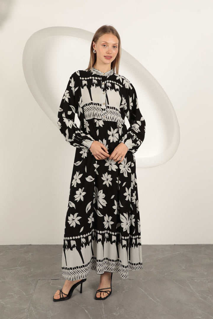KKT Viscose Fabric Floral Patterned Dress-Black - Rogers
