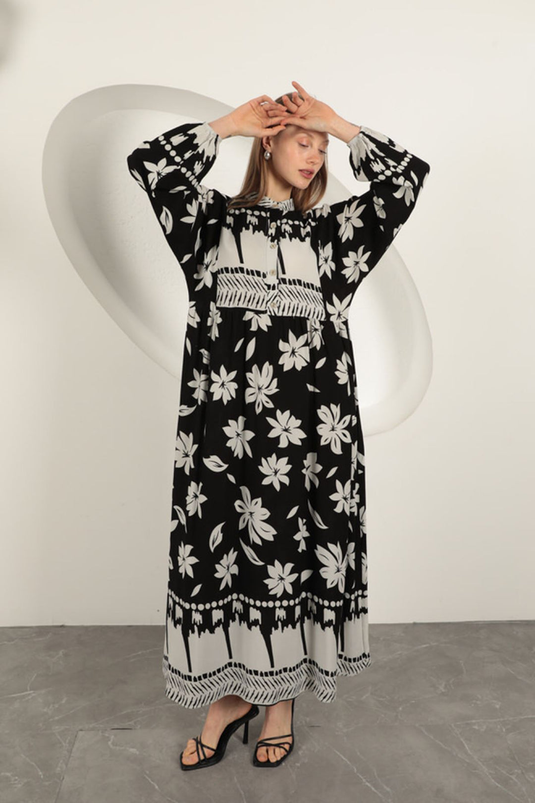 KKT Viscose Fabric Floral Patterned Dress-Black - Rogers