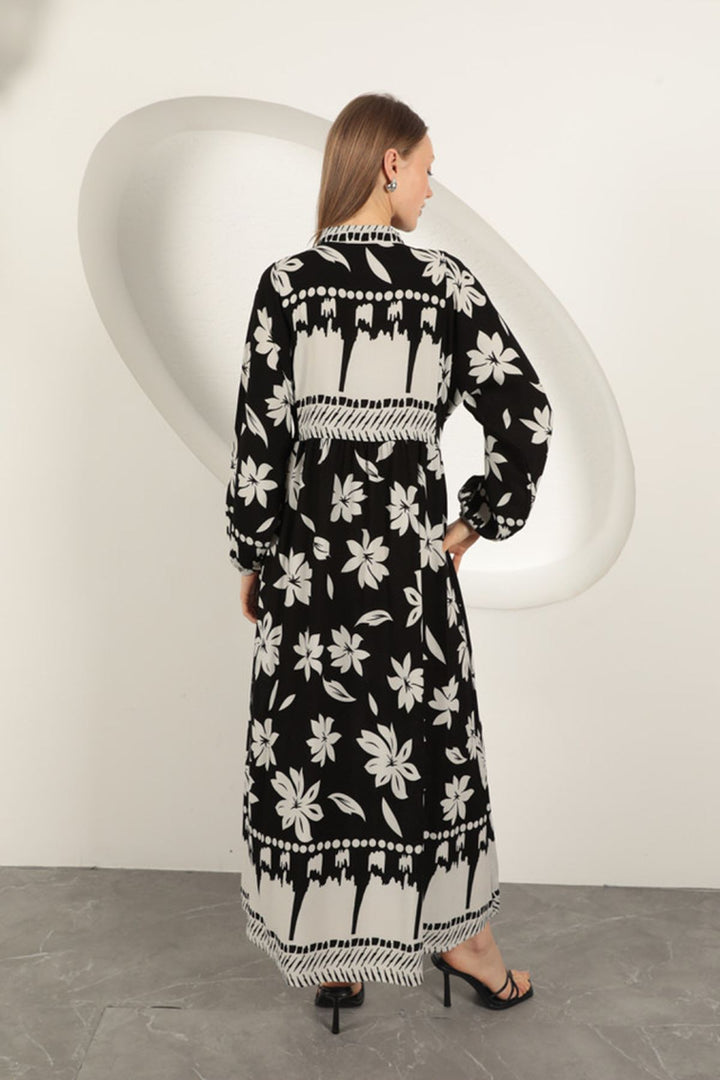 KKT Viscose Fabric Floral Patterned Dress-Black - Rogers