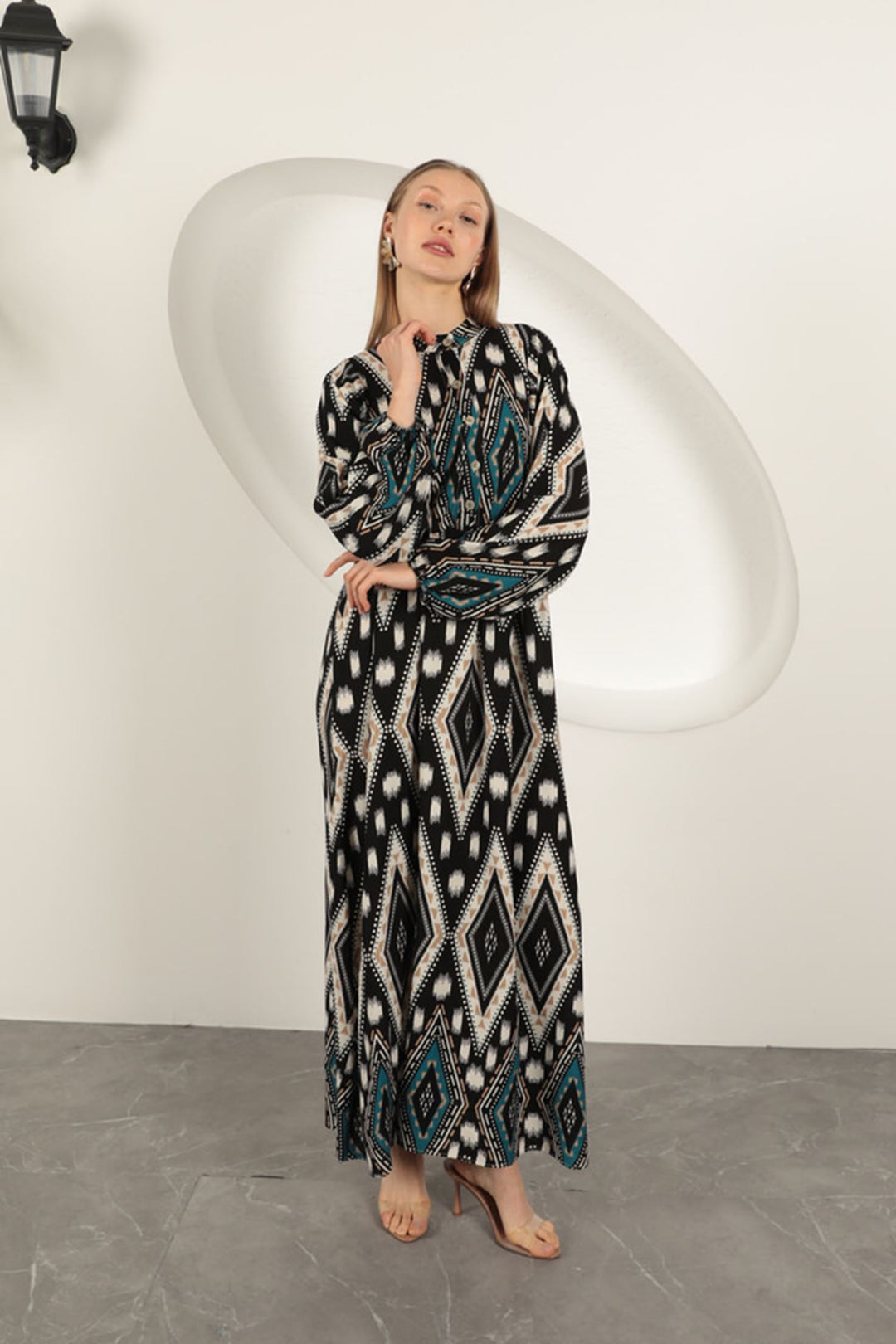 KKT Viscose Fabric Ethnic Pattern Dress-Oil - Cheltenham