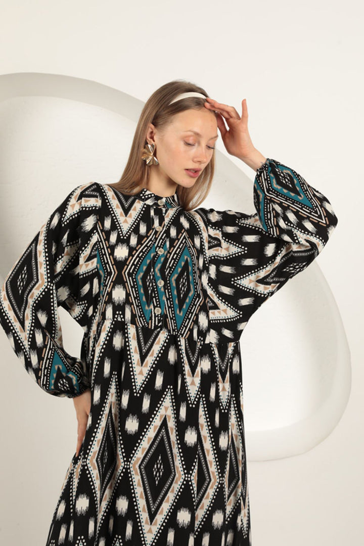 KKT Viscose Fabric Ethnic Pattern Dress-Oil - Cheltenham