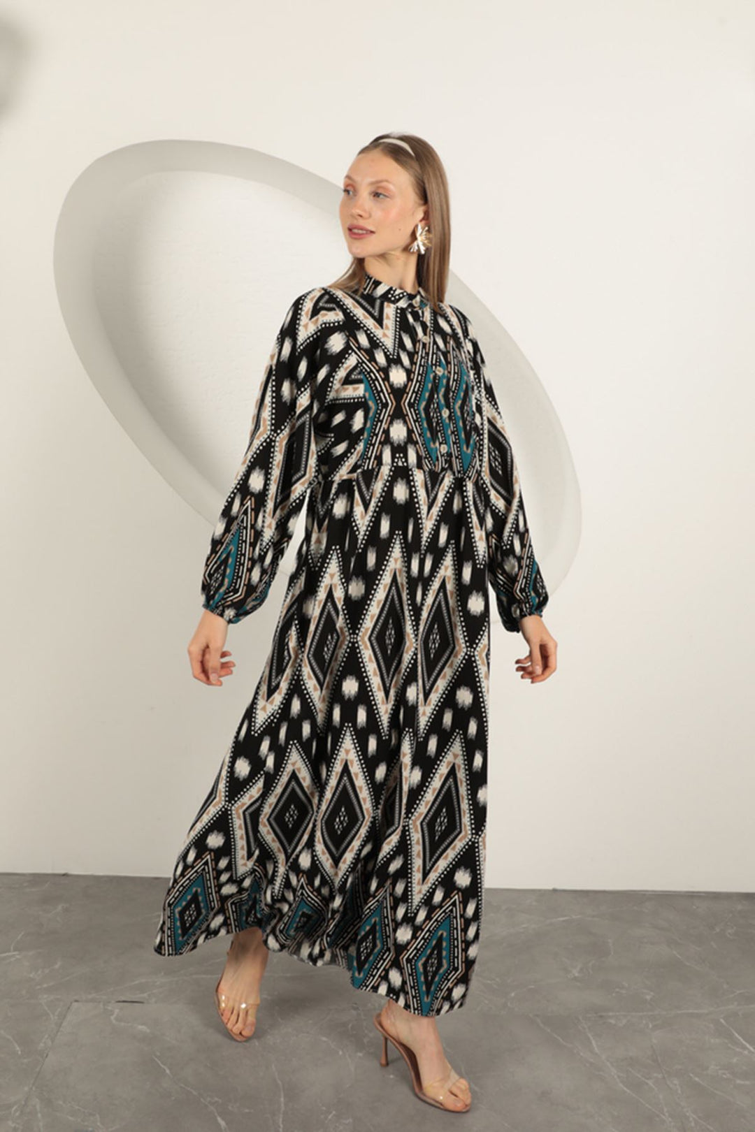 KKT Viscose Fabric Ethnic Pattern Dress-Oil - Cheltenham