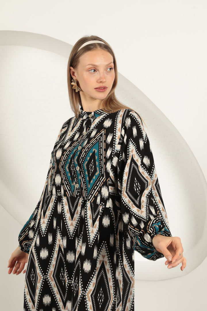 KKT Viscose Fabric Ethnic Pattern Dress-Oil - Cheltenham