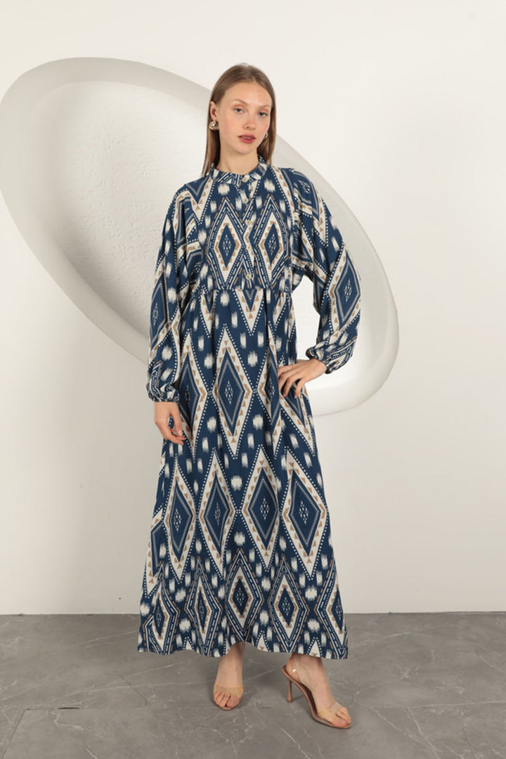KKT Viscose Fabric Ethnic Pattern Dress-Navy Blue - Ramapo