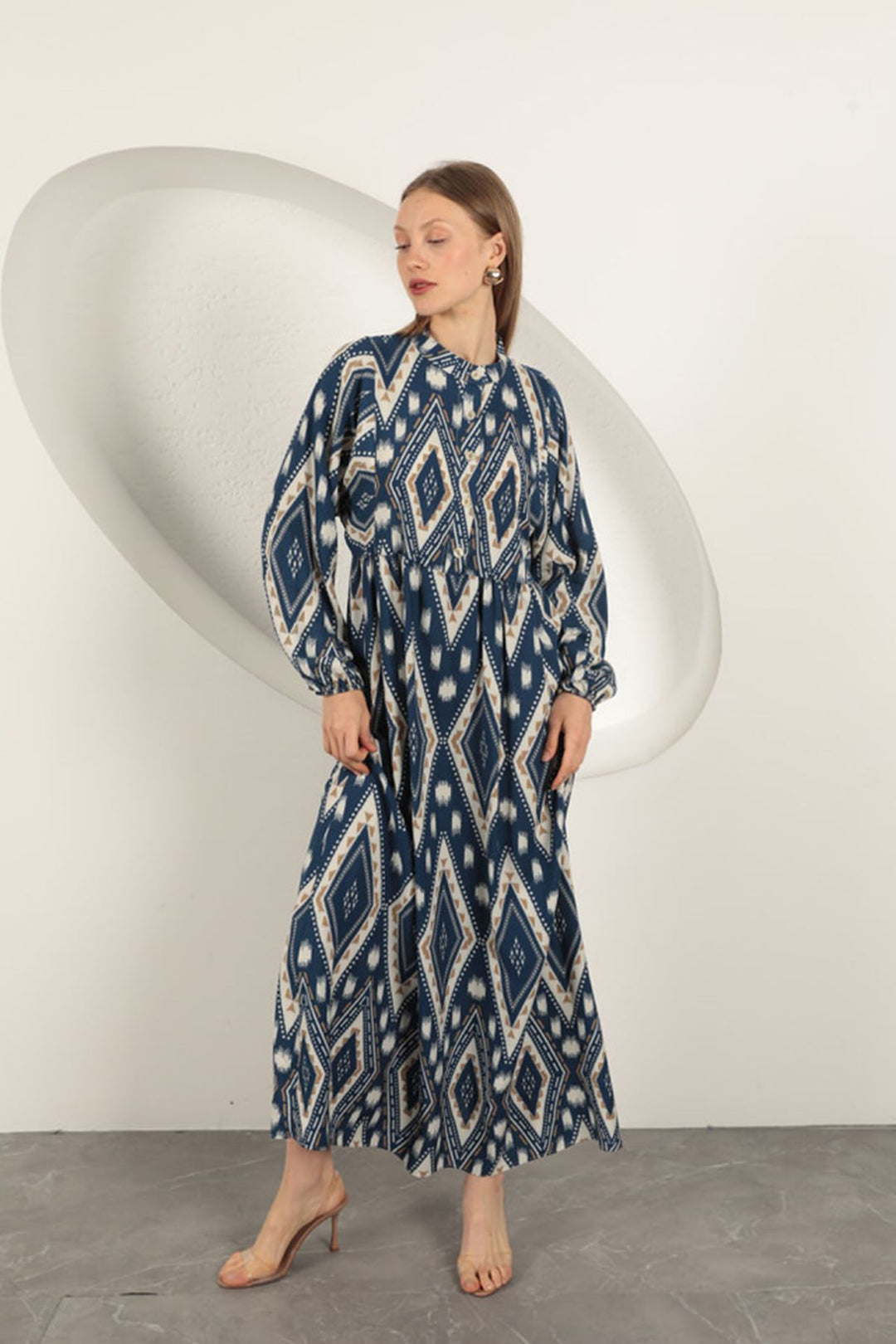 KKT Viscose Fabric Ethnic Pattern Dress-Navy Blue - Ramapo