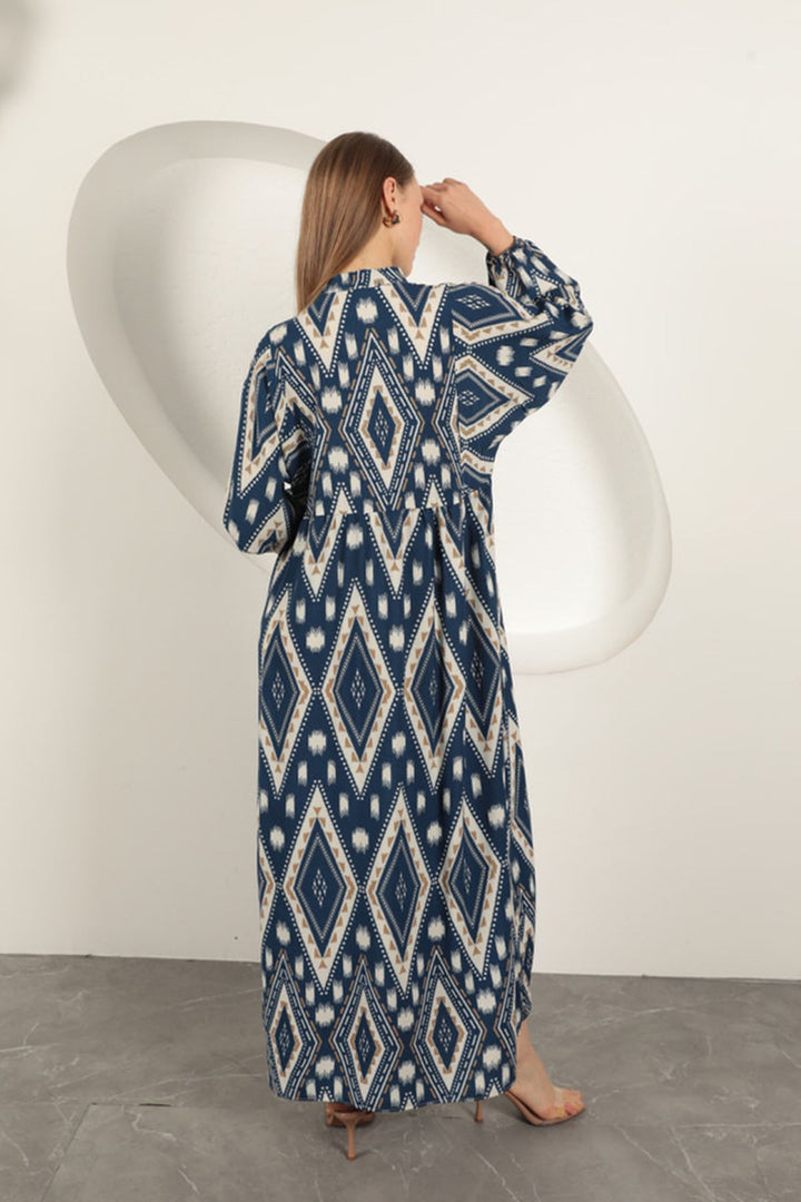 KKT Viscose Fabric Ethnic Pattern Dress-Navy Blue - Ramapo