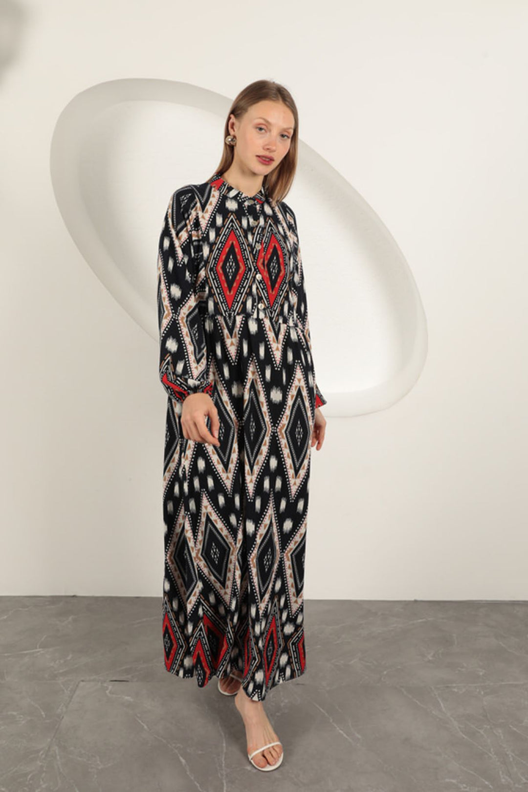 KKT Viscose Fabric Ethnic Pattern Dress-Red - Panevėžys