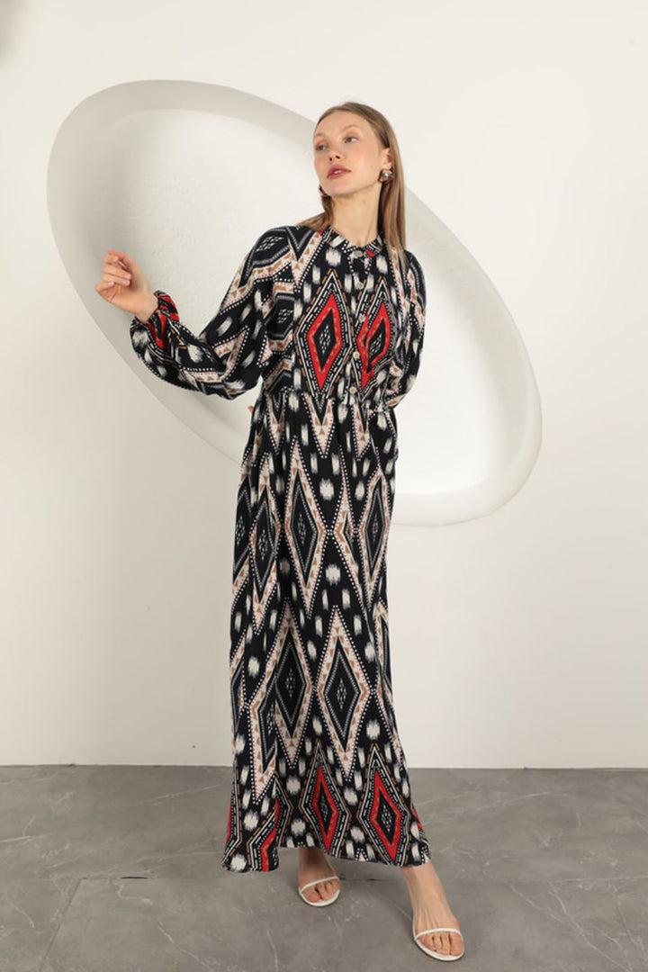 KKT Viscose Fabric Ethnic Pattern Dress-Red - Panevėžys