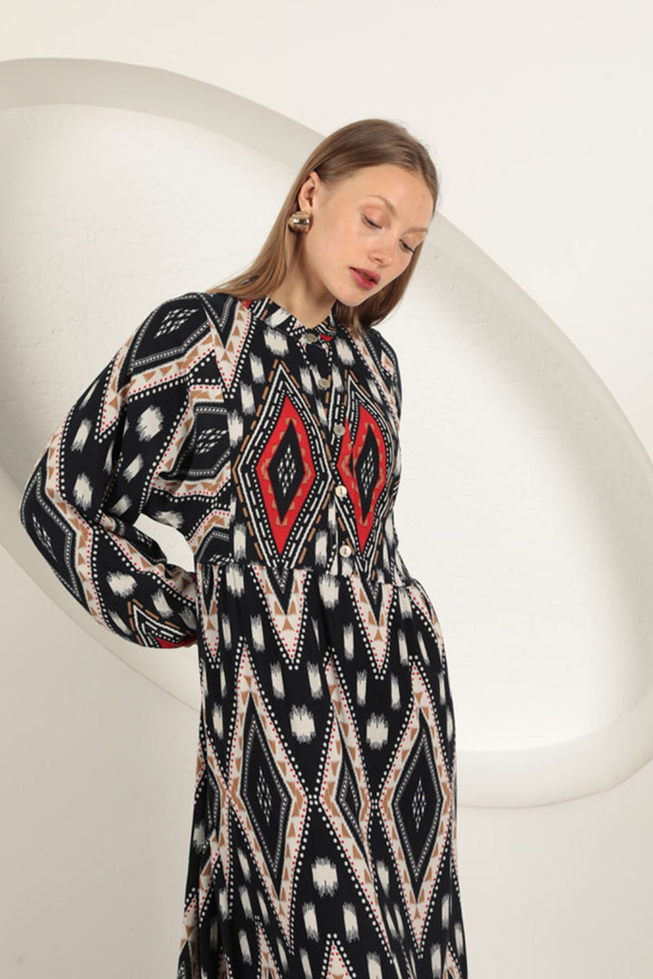 KKT Viscose Fabric Ethnic Pattern Dress-Red - Panevėžys