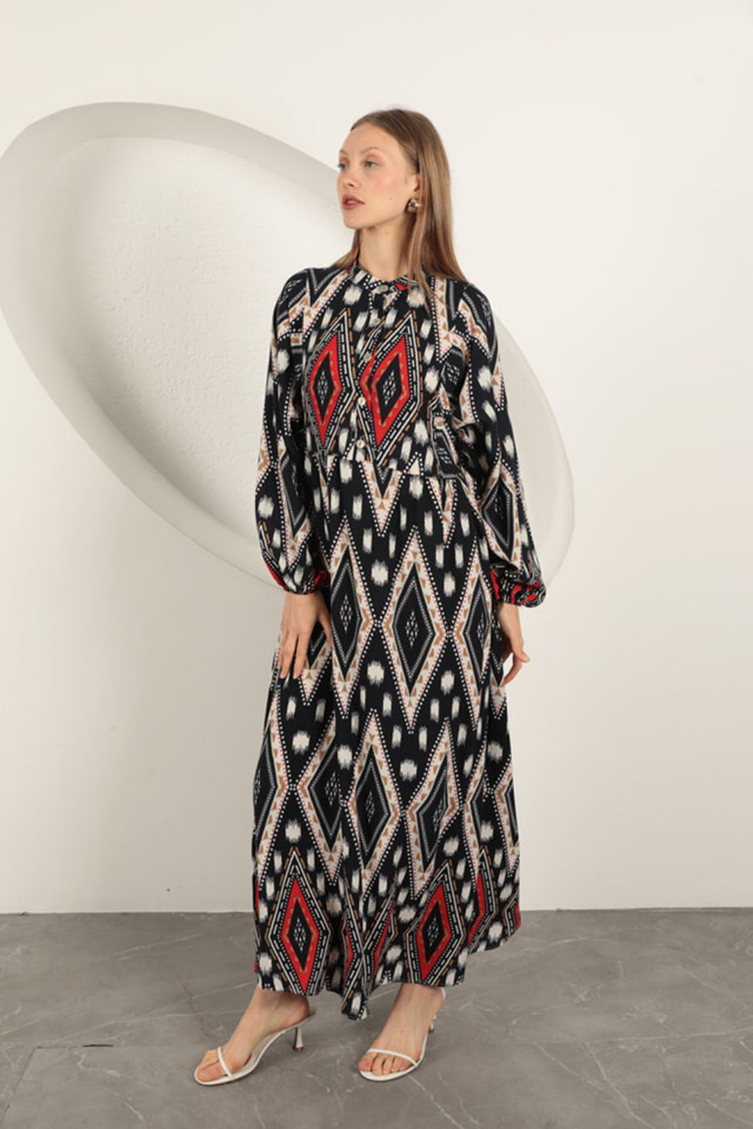 KKT Viscose Fabric Ethnic Pattern Dress-Red - Panevėžys