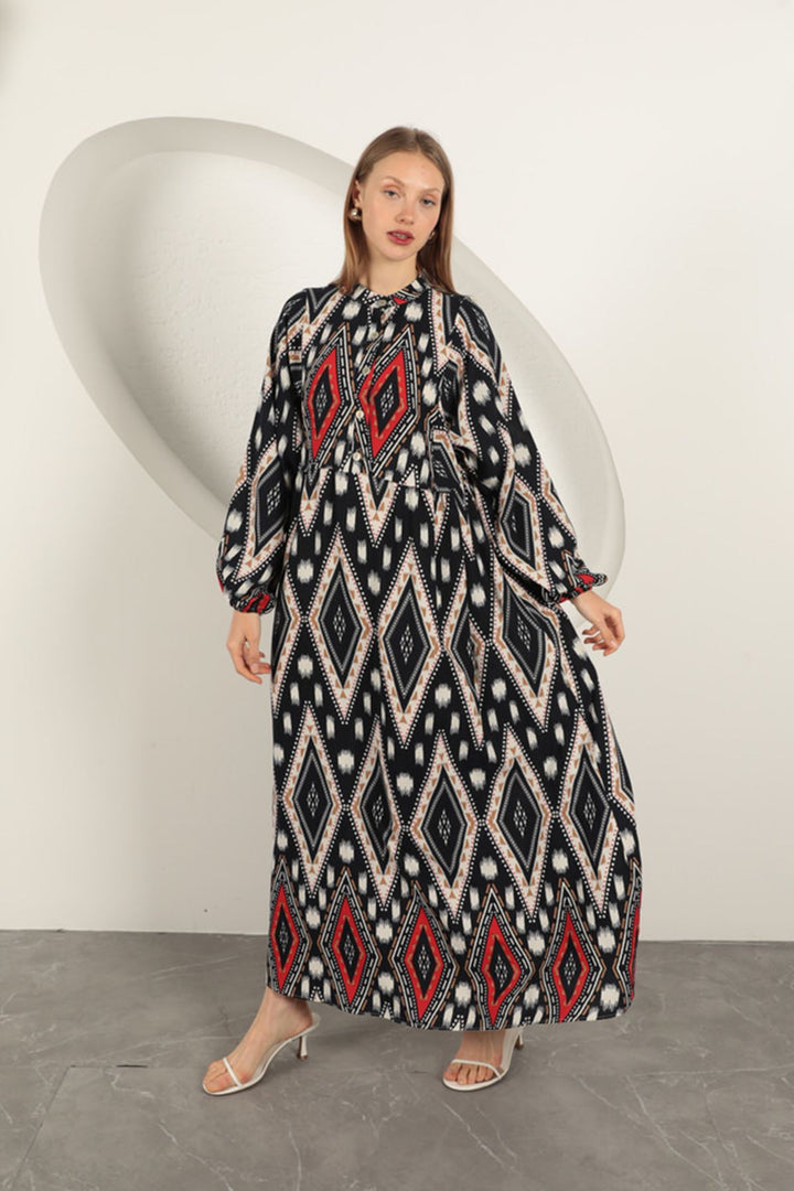 KKT Viscose Fabric Ethnic Pattern Dress-Red - Panevėžys