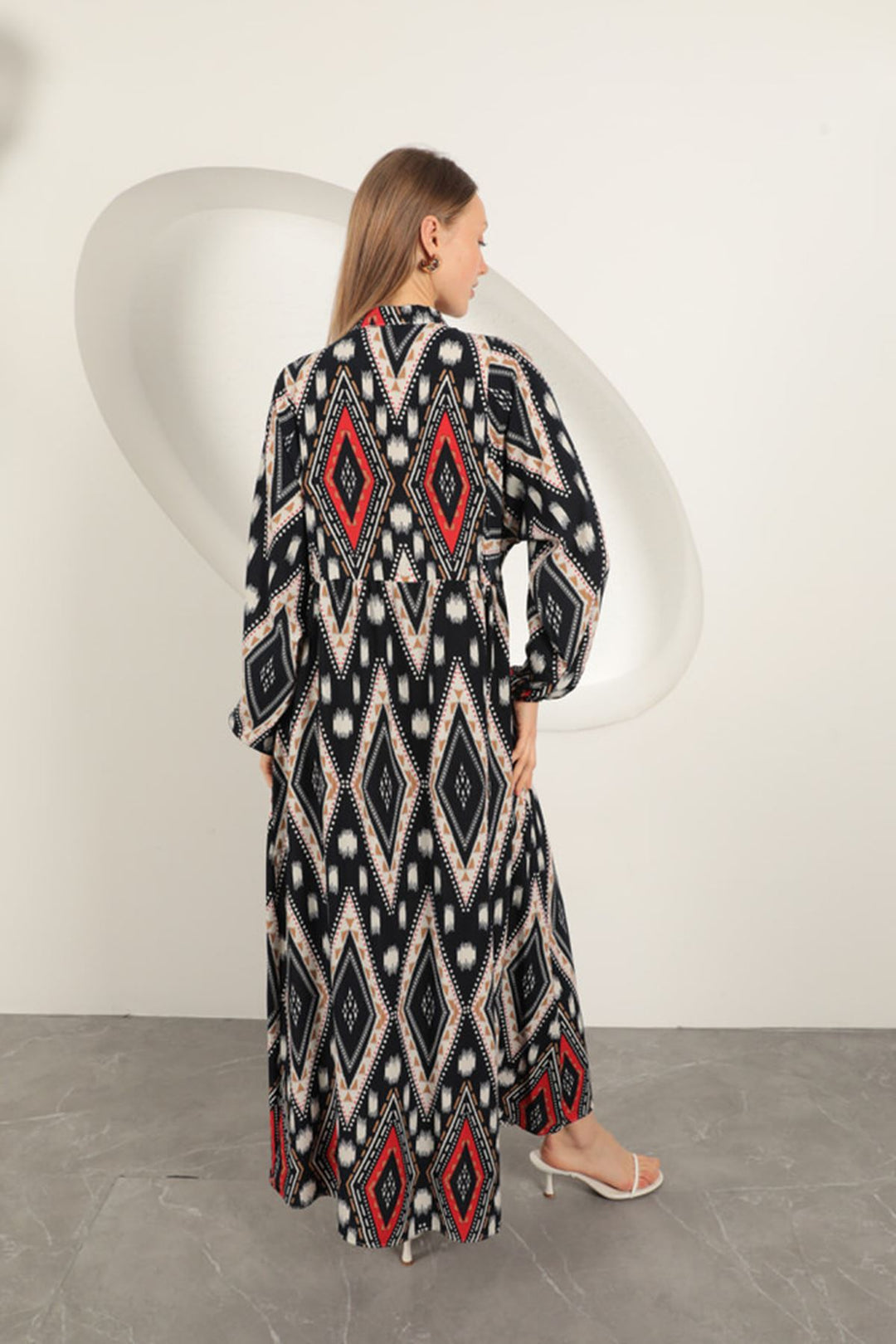 KKT Viscose Fabric Ethnic Pattern Dress-Red - Panevėžys