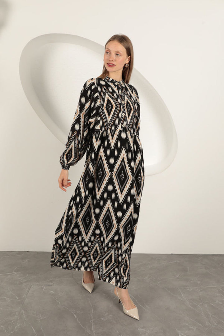 KKT Viscose Fabric Ethnic Pattern Dress-Black - Brantford