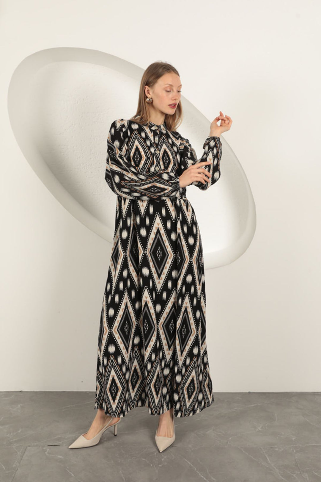 KKT Viscose Fabric Ethnic Pattern Dress-Black - Brantford