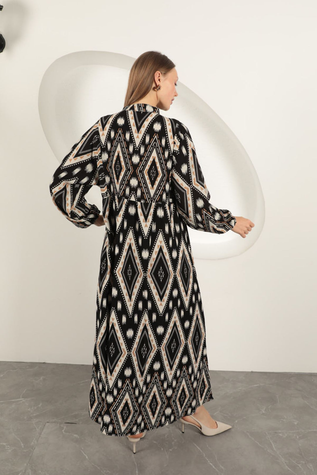 KKT Viscose Fabric Ethnic Pattern Dress-Black - Brantford
