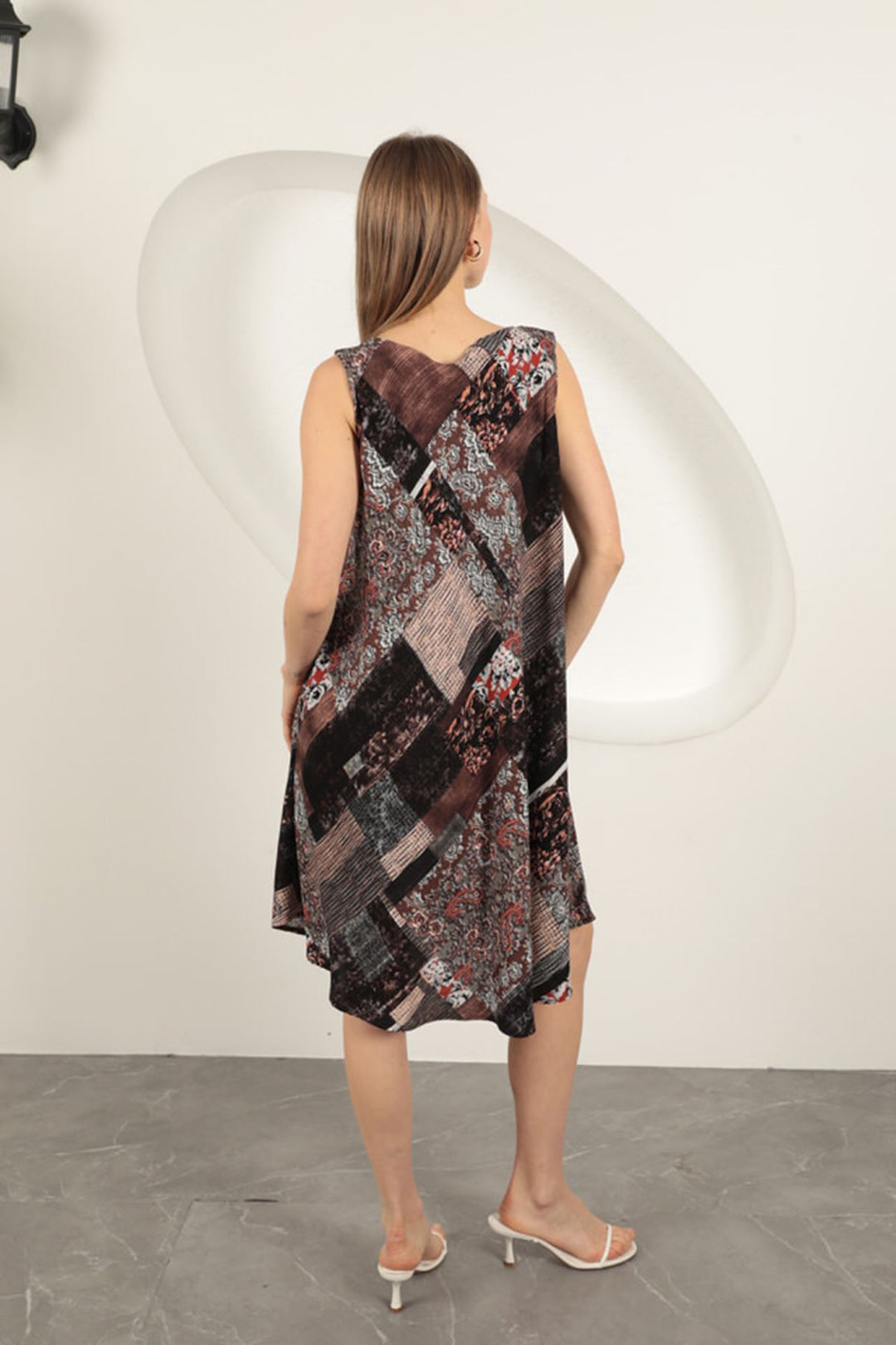 KKT Viscose Fabric Ethnic Patterned Dress-Coffee - Springville