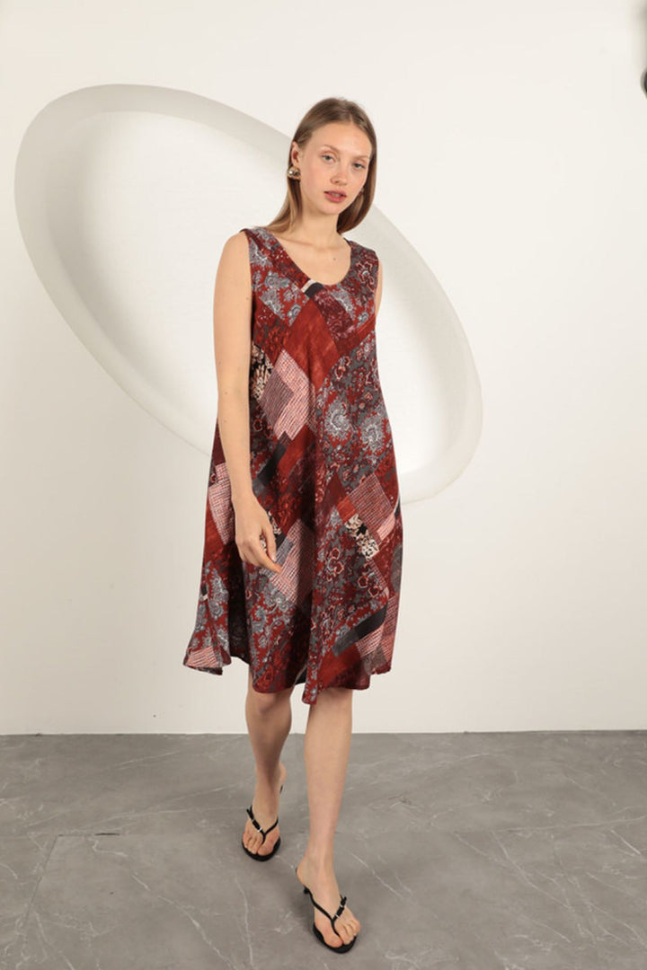 KKT Viscose Fabric Ethnic Patterned Dress-Terra - Ibbenbüren
