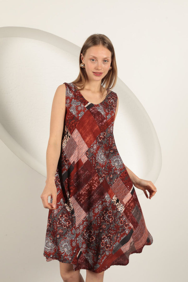 KKT Viscose Fabric Ethnic Patterned Dress-Terra - Ibbenbüren