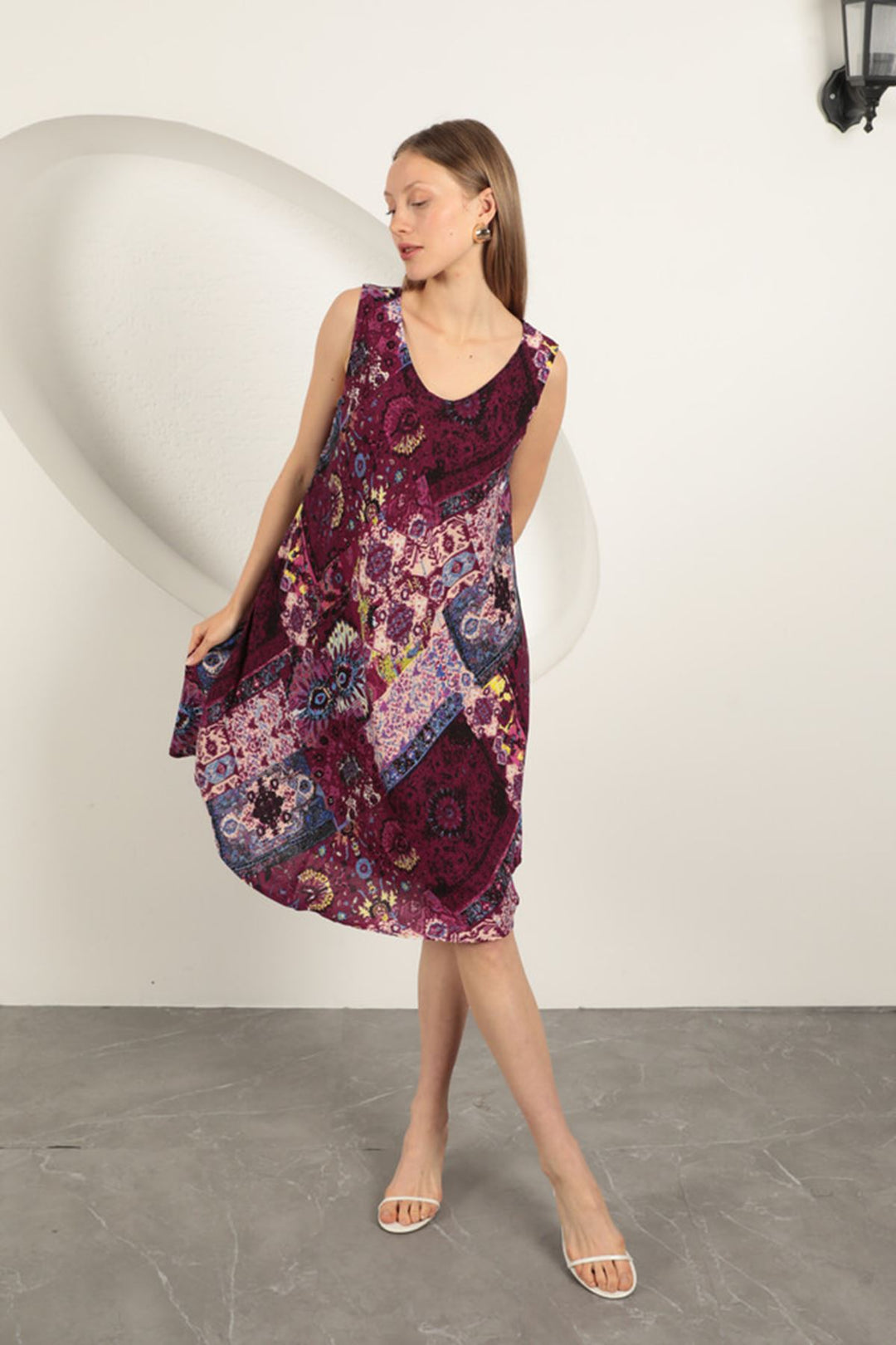 KKT Viscose Fabric Ethnic Patterned Dress-Purple - Stavroúpoli