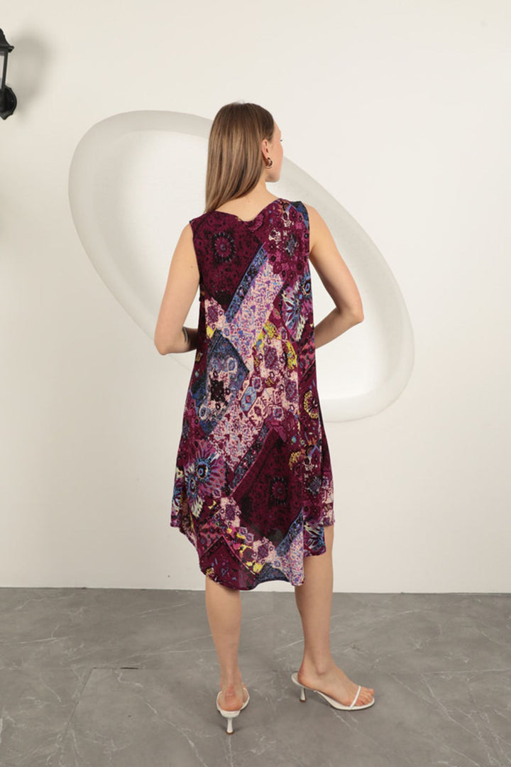 KKT Viscose Fabric Ethnic Patterned Dress-Purple - Stavroúpoli