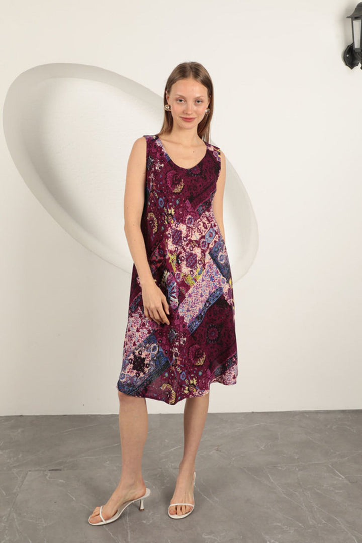 KKT Viscose Fabric Ethnic Patterned Dress-Purple - Stavroúpoli