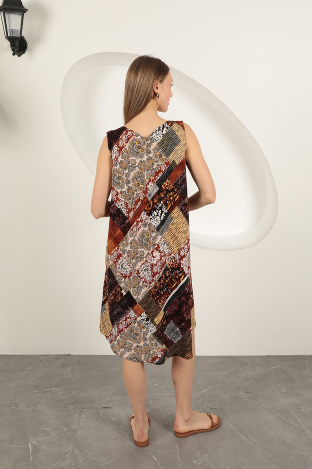 KKT Viscose Fabric Ethnic Patterned Dress-Orange - Santa Pola