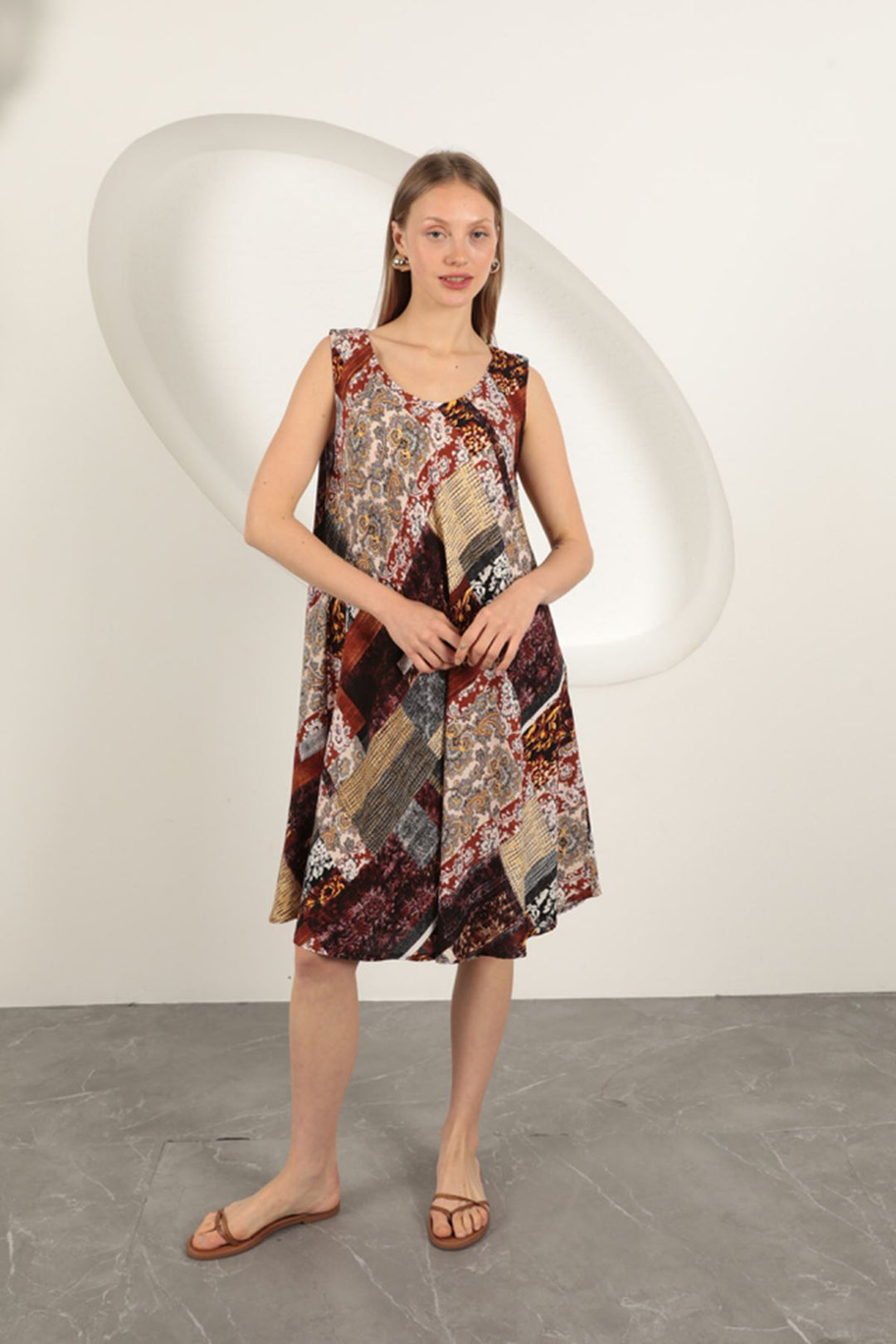 KKT Viscose Fabric Ethnic Patterned Dress-Orange - Santa Pola
